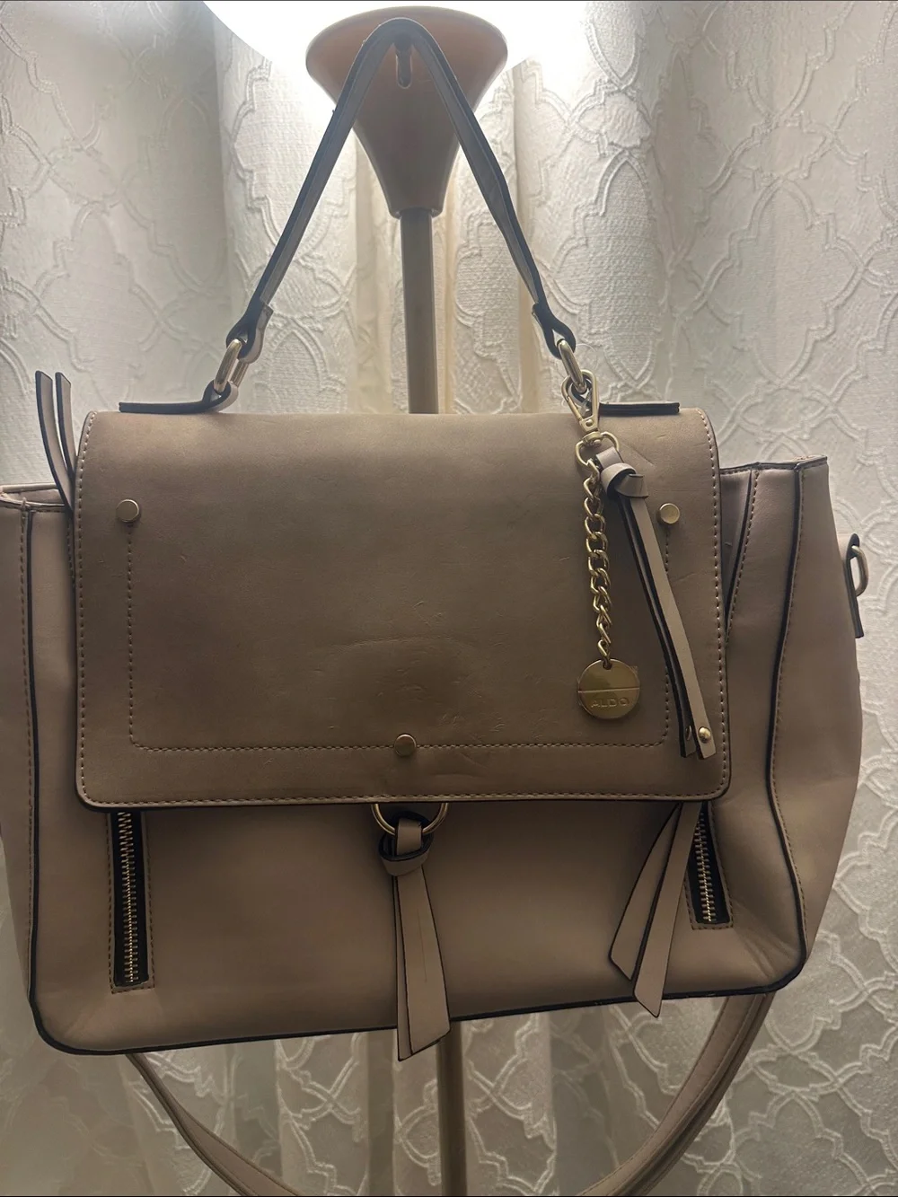 ALDO Taupe Satchel with Gold Accent Hardware